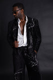 Barabas Wholesale Men's Rhinestone Striped Pearls Sequins Suit 5ESU01 Black