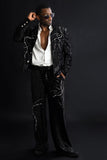Barabas Wholesale Men's Rhinestone Striped Pearls Sequins Suit 5ESU01 Black