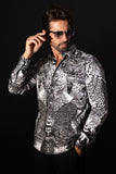 Barabas Wholesale Men's Rhinestones Tiger Cheetah Textured Long Sleeve Shirts 5SPR01 Black