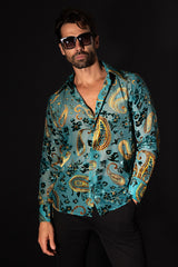 Barabas Wholesale Men's See Through Paisley Textured Long Sleeve Shirts 5B17 Blue