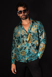 Barabas Wholesale Men's See Through Paisley Textured Long Sleeve Shirts 5B17 Blue