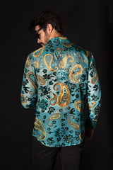 Barabas Wholesale Men's See Through Paisley Textured Long Sleeve Shirts 5B17 Blue