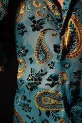 Barabas Wholesale Men's See Through Paisley Textured Long Sleeve Shirts 5B17 Blue