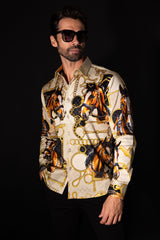 Barabas Wholesale Men's Rhinestones Horse Pattern Long Sleeve Shirts 5SPR04 Beige