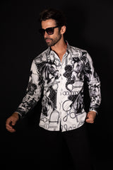 Barabas Wholesale Men's Rhinestones Horse Pattern Long Sleeve Shirts 5SPR04 Silver
