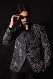 Barabas Wholesale Men's Geometric Studded Henley Lapel Blazer 3BLR14 Black Silver
