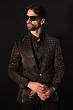 Barabas Wholesale Men's Geometric Studded Henley Lapel Blazer 3BLR14 Black Gold