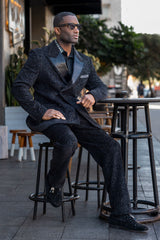 Barabas Wholesale Men's  Glitter Pattern Shiny Peak Lapel Suit Set 4SU22 Black