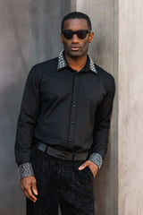 Barabas Wholesale Men's Rhinestone Collar Cuff Long Sleeve Shirt 3B29 Black Silver