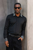Barabas Wholesale Men's Rhinestone Collar Cuff Long Sleeve Shirt 3B29 Black Silver