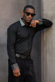 Barabas Wholesale Men's Rhinestone Collar Cuff Long Sleeve Shirt 3B29 Black Silver