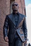 Barabas Wholesale Men's Linear Sequin Design Peak Lapel Shiny Blazer 4BLR34 Black