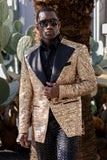 Barabas Wholesale Men's Linear Sequin Design Peak Lapel Shiny Blazer 4BLR34 Gold