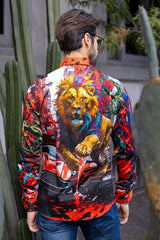 Barabas Wholesale Men's Rhinestone Floral Lion Long Sleeve Shirts 4SPR05 Red