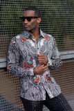 Barabas Wholesale Men's Rhinestone Paisley Dragon Long Sleeve Shirts 4SPR02 Black
