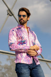 Barabas Wholesale Men's Rhinestone Paisley Dragon Long Sleeve Shirts 4SPR02 Pink