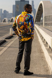 Barabas Wholesale Men's Rhinestone Floral Lion Long Sleeve Shirts 4SPR05 Royal