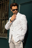 Barabas Wholesale Men's Geometric Studded Henley Lapel Blazer 3BLR14 White Silver