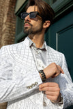 Barabas Wholesale Men's Geometric Studded Henley Lapel Blazer 3BLR14 White Silver