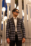 Barabas Wholesale Men's Checkered Pattern Rhinestones Luxury Blazer 4EBL52 Black