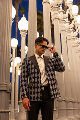 Barabas Wholesale Men's Checkered Pattern Rhinestones Luxury Blazer 4EBL52 Black