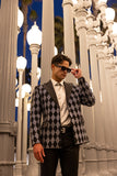 Barabas Wholesale Men's Checkered Pattern Rhinestones Luxury Blazer 4EBL52 Black