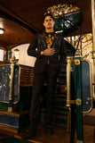 Barabas Wholesale Men's Rhinestone Floral Pattern Peak Lapel Suit 4SU20 Black Gold