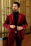 Barabas Wholesale Men's Velvet Shiny Finish Peak Lapel Blazer 3BL04 Burgundy
