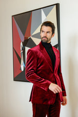 Barabas Wholesale Men's Velvet Shiny Finish Peak Lapel Blazer 3BL04 Burgundy