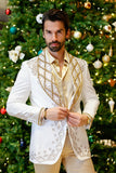 Barabas Wholesale Men's Rhinestone Crystals Geometric Shawl Lapel Blazer 4EBL51 White