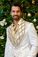 Barabas Wholesale Men's Rhinestone Crystals Geometric Shawl Lapel Blazer 4EBL51 White Gold