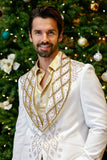 Barabas Wholesale Men's Rhinestone Crystals Geometric Shawl Lapel Blazer 4EBL51 White Gold