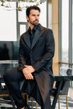 Barabas Wholesale Men's Solid Color Shiny Peak Lapel Long Blazer 4LBL43 Black