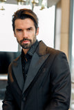 Barabas Wholesale Men's Solid Color Shiny Peak Lapel Long Blazer 4LBL43 Black
