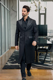 Barabas Wholesale Men's Solid Color Shiny Peak Lapel Long Blazer 4LBL43 Black