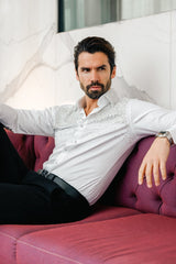 Barabas Wholesale Men's Rhinestones Pearls Button Down Long Sleeve Shirts 4BR413 White 