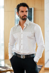 Barabas Wholesale Men's Rhinestones Pearls Button Down Long Sleeve Shirts 4BR413 White 