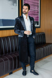 Barabas Wholesale Men's Rhinestone Velvet Peak Lapel Long Coat 4LBL49 Black Silver