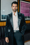 Barabas Wholesale Men's Rhinestone Velvet Peak Lapel Long Coat 4LBL49 Black Silver