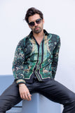 Barabas Wholesale Men's Rhinestone Floral Snake Skin Long Sleeve Shirts 3SPR408 Green