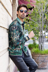 Barabas Wholesale Men's Rhinestone Floral Snake Skin Long Sleeve Shirts 3SPR408 Green