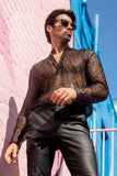 Barabas Wholesale Men's See Through Sequins V-Neck Long Sleeve Shirts 5PST01 Black