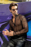 Barabas Wholesale Men's See Through Sequins V-Neck Long Sleeve Shirts 5PST01 Black