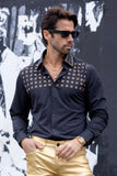 Barabas Wholesale Men's Rhinestones Button Down Long Sleeve Shirts 4BR412 Black Gold