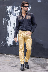 Barabas Wholesale Men's Rhinestones Button Down Long Sleeve Shirts 4BR412 Black Gold