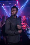 Barabas Wholesale Men's Stretch Geometric See Through Long Sleeve Shirt 4B94 Black