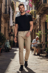 Barabas Men's Solid Color Zip and Camel Straight Fit Pants B2060 Sand