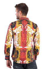 Barabas Wholesale Men's red Greek Medusa rhinestone button down dress Shirts B286ST