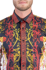Barabas Wholesale Men's red Greek Medusa rhinestone button down dress Shirts B286ST