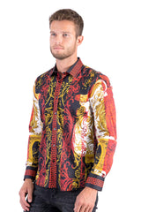 Barabas Wholesale Men's red Greek Medusa rhinestone button down dress Shirts B286ST